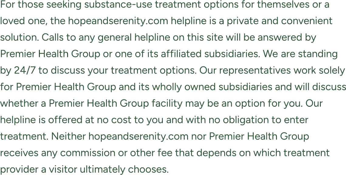 Disclosure: calls may be answered by an affiliated treatment provider; no referral fee is charged.